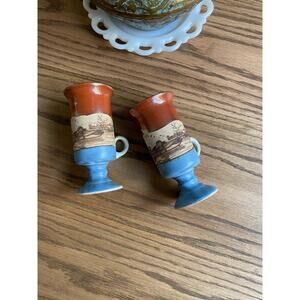 Vintage Irish Coffee Mugs Footed Otagiri Stoneware Ducks Blue Red Brown Set Of 2